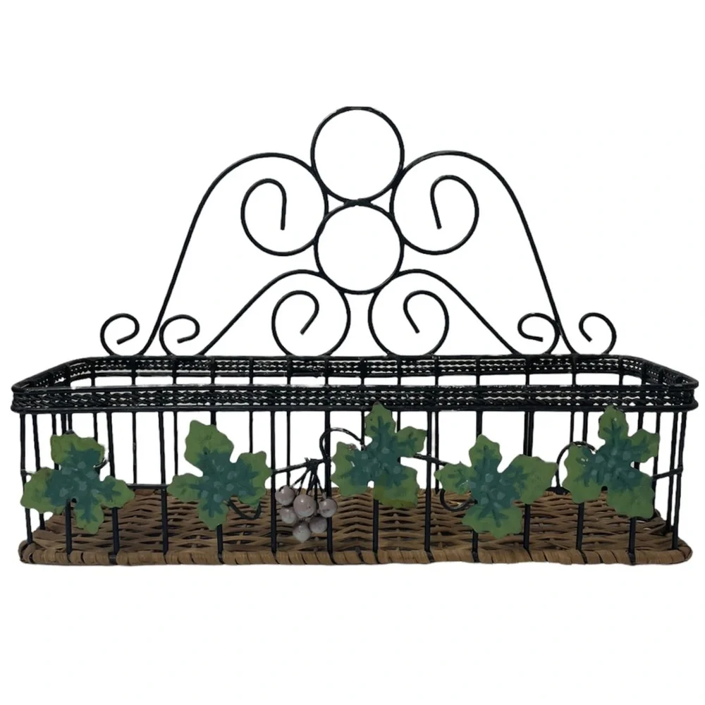 Vintage Basket Hand Crafted Wire Wicker Wall Organizer Hanging or Tabletop Decor